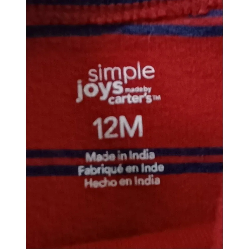 Lot of 2 Carter's Simple Joy Romper Size 12M  Red/Blue Stripes White w/Bear Cubs